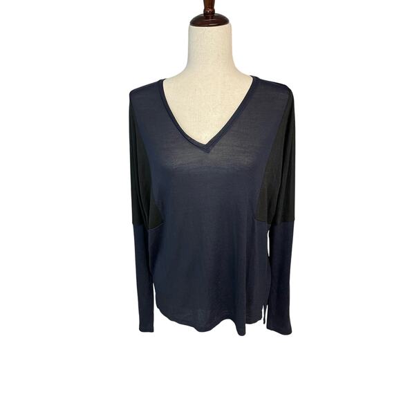 Vince navy blue black long sleeve v-neck semi-sheer blouse shirt women’s small - Picture 1 of 6